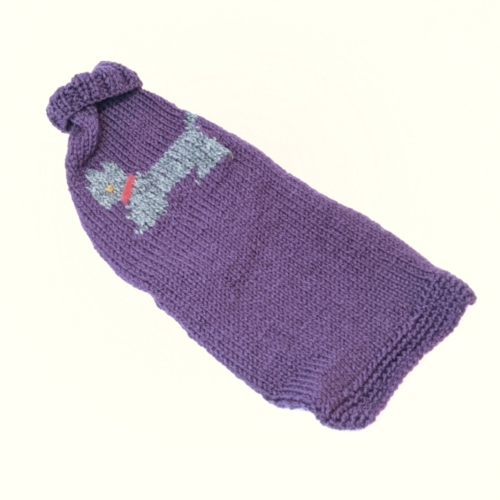 𝅺handmade hand knit purple dog sweater medium